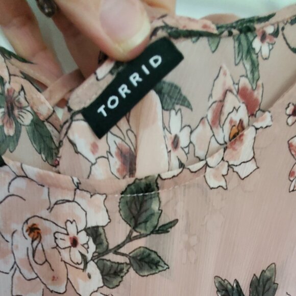 Torrid Semi Sheer Pink Floral Blouse - Picture 5 of 7